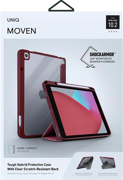 Tablet-Hülle Uniq Moven antimikrobiell für iPad 10,2 “(2020), bordeauxrot Verpackung/Box