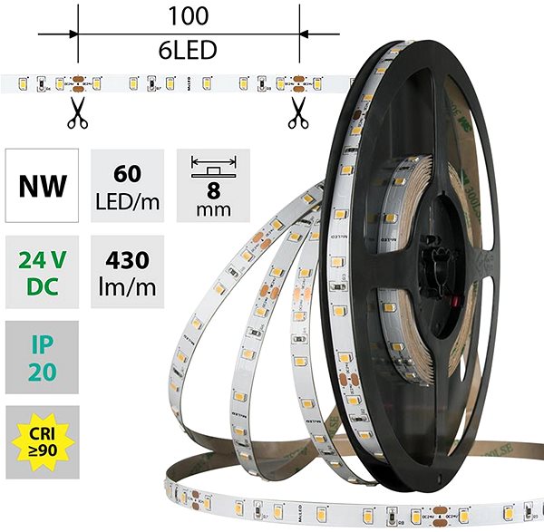 LED strip McLED Set LED strip 10 m with driver, NW, 4,8 W/m .