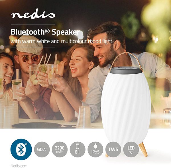 Bluetooth reproduktor Nedis SPBT35805WT Bluetooth reproduktor s ambientným osvetlením ...