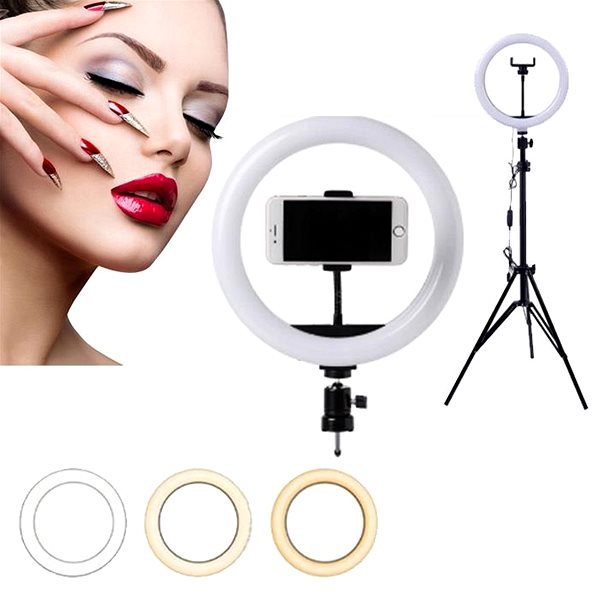 Fotolicht MG Selfie Ring Fill kreisförmige LED-Leuchte 10'', Stativ 1,8 m, Bluetooth-Fernbedienung, schwarz ...