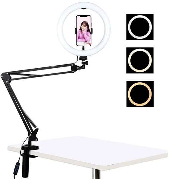 Fotolicht Puluz Selfie Ring kreisförmiges LED-Licht 10'', Tischhalterung, schwarz ...