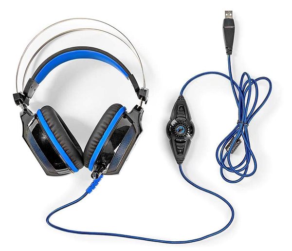 Herné slúchadlá Nedis Herný headset GHST500BK s mikrofónom, zvuk 7.1, LED, USB, kábel 2,1 m, čierno-modrý ...