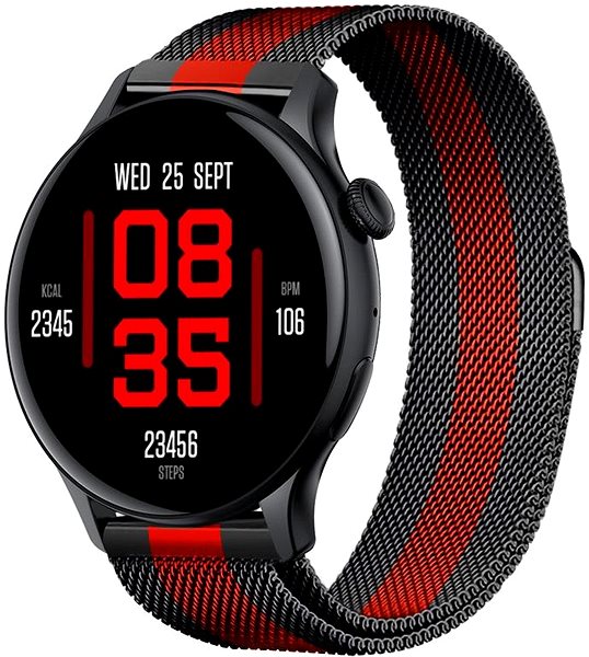 Smartwatch Madvell Talon schwarz mit schwarz-rotem Milanaise-Armband ...