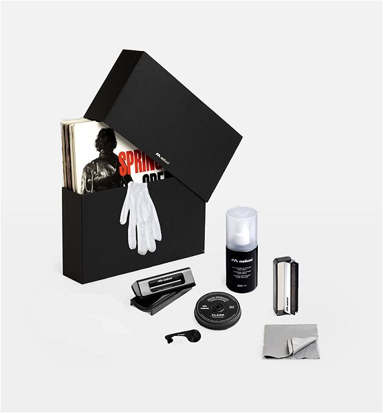 Bakelit lemez tartó Meliconi Vynil Kit Deluxe Csomag tartalma