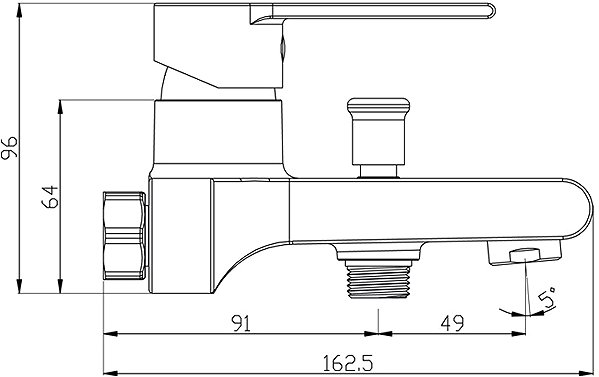 Tap Mereo Wall-mounted bath mixer, Dita, 150 mm, without accessories, chrome Technical draft