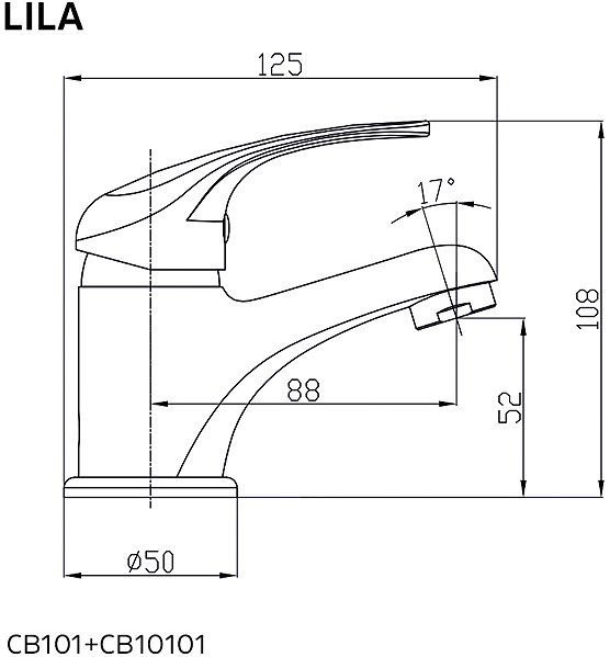 Tap Mereo Basin mixer, Lila, with spout, chrome Technical draft