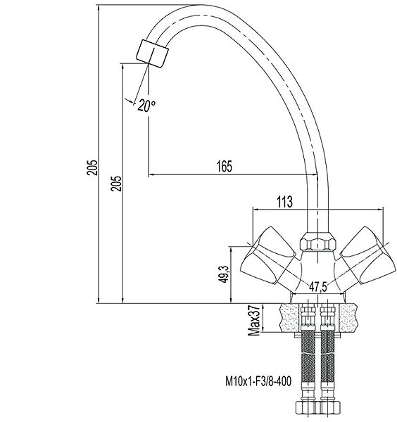 Tap Mereo Sink mixer, Kasia, height 250 mm, chrome ...