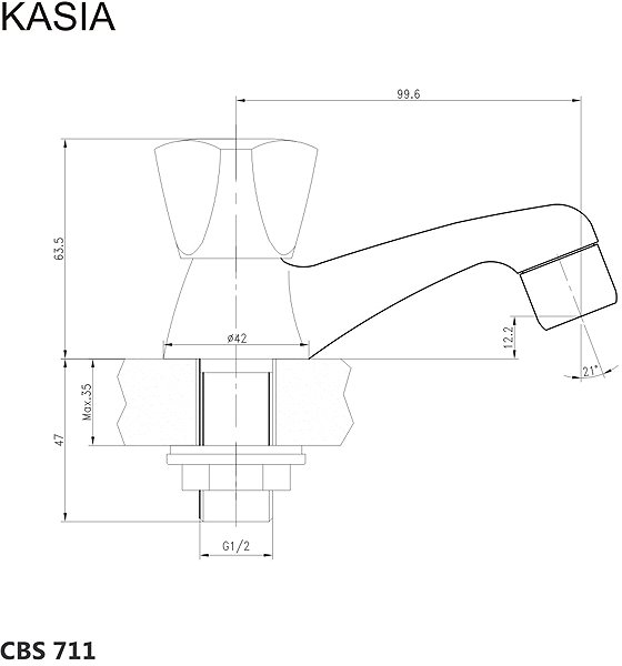 Tap Mereo Basin mixer tap, Kasia, chrome Technical draft