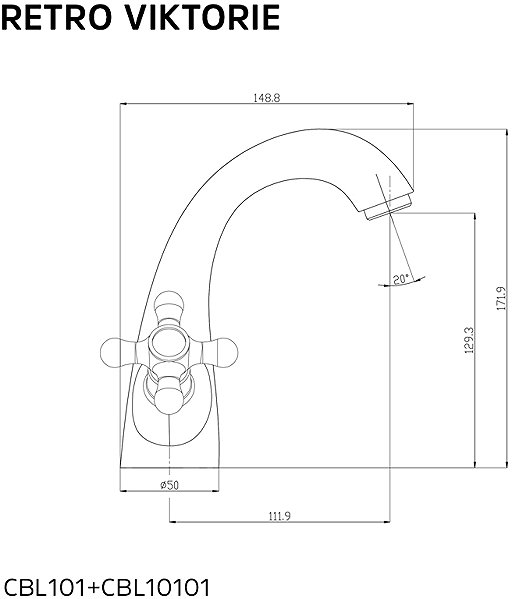 Tap Mereo Washbasin mixer, Retro Victoria, with spout, chrome Technical draft