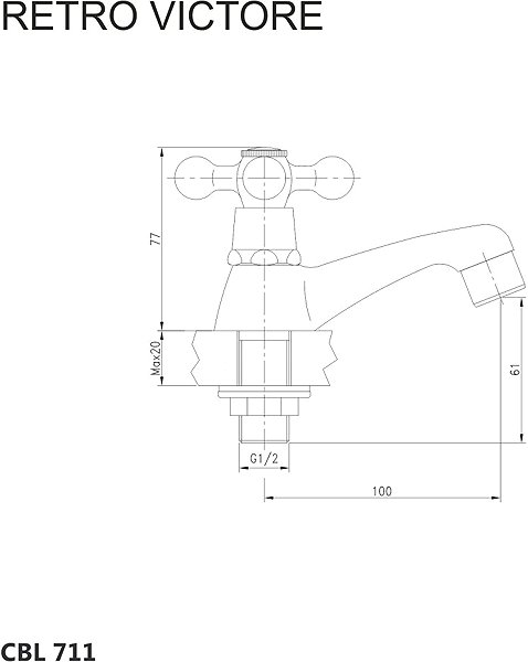 Tap Mereo Standing basin tap, Retro Victoria, chrome Technical draft