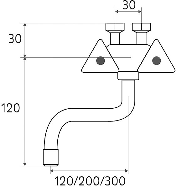 Tap Mereo Wall-mounted sink mixer with tubular arm O16mm - 300 mm, chrome Technical draft
