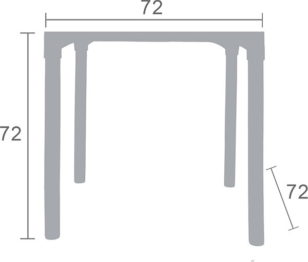 Kerti asztal MEGAPLAST VIVA 72×72×72 cm, AL lábak, fehér Műszaki vázlat