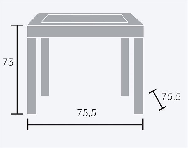 Záhradný stôl MEGAPLAST RATAN LUX 73 × 75,5 × 75,5 cm, polyratan, oker Technický nákres
