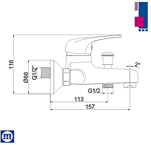 Tap Metalac Aquabi Eco Bathtub mixer, 150 mm pitch ...