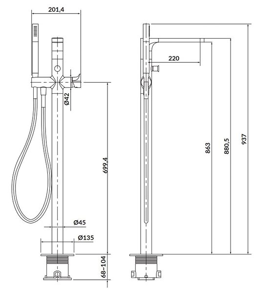 Tap CERSANIT INVERTO Floor-standing bath mixer, chrome, black handle ( S951-287 ) ...