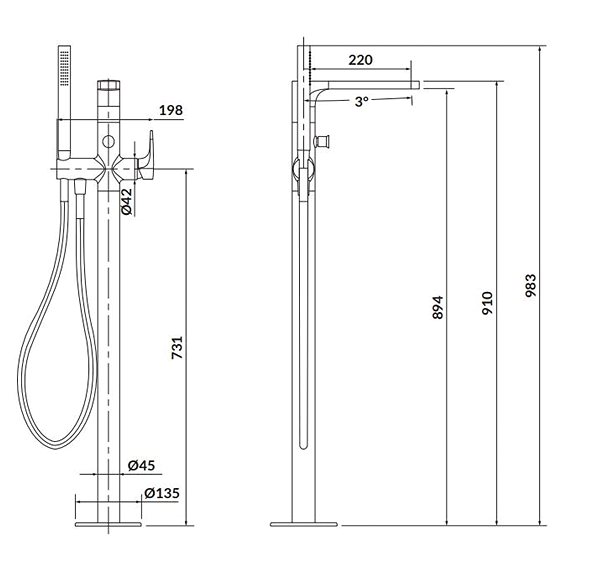 Tap CERSANIT INVERTO Floor-standing bath mixer, chrome, black handle ( S951-287 ) ...