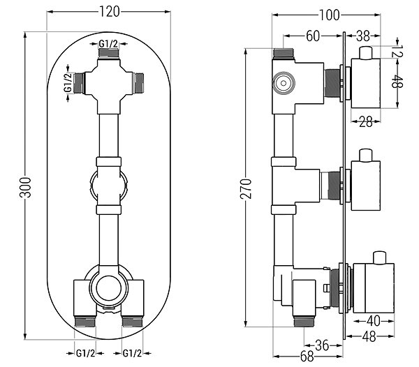 Tap MEXEN Kai thermostatic mixer, shower / bath, 3 outlet, black ( 77603-70 ) ...