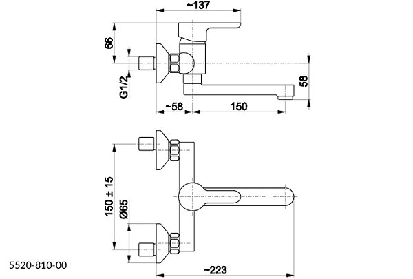 Tap KFA GRANAT wall-mounted basin mixer, L 150 mm, chrome ( 5520-810-00 ) ...