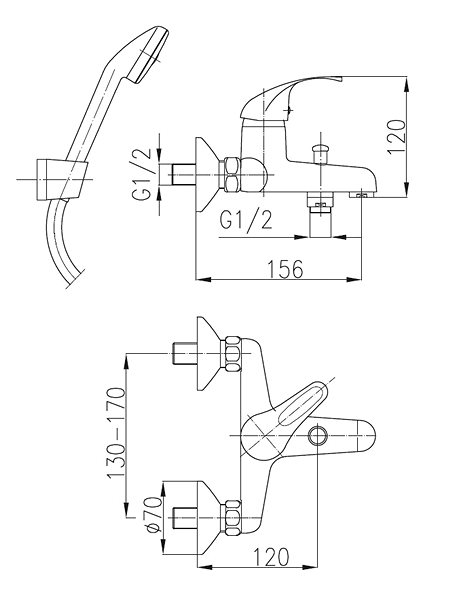 Tap KFA ATUT wall-mounted bath mixer with shower set, chrome ( 5514-550-00 ) ...