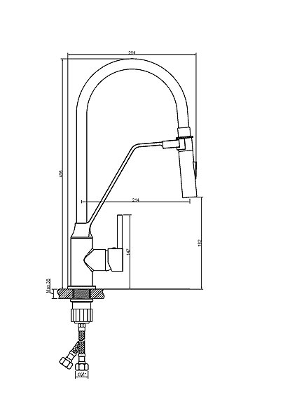 Tap INVENA Sink mixer with magnetic holder, beige ( BZ-30-L03-C ) Technical draft