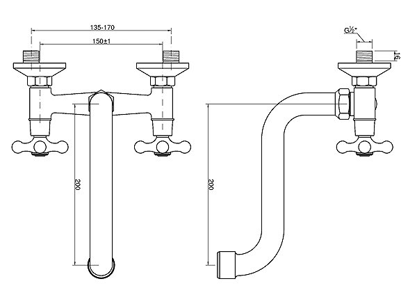 Tap INVENA ROMA Basin mixer for sinks, 20 cm, swivel spout type S ( BC-21-00S-L ) Technical draft