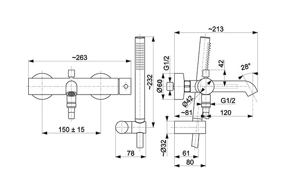 Tap KFA MOZA Wall-mounted bath mixer with shower set, black ( 5034-520-81 ) ...