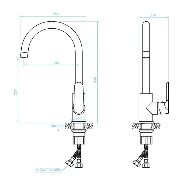 Tap Kuchinox DIMA U-handle kitchen sink mixer (BQD_068D) Technical draft
