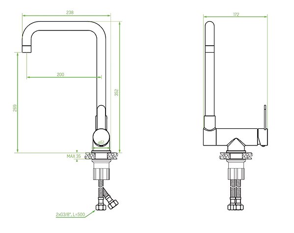 Tap Laveo Bona pedestal sink mixer L (BAB_265L) Technical draft