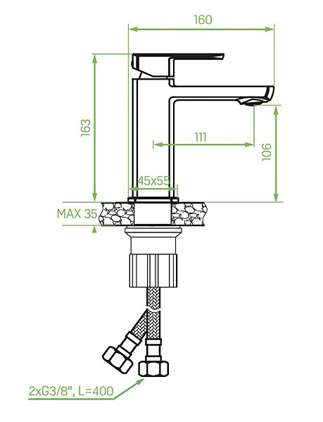 Tap Laveo Calla pedestal basin mixer with spout, chrome (BAC_022D) Technical draft