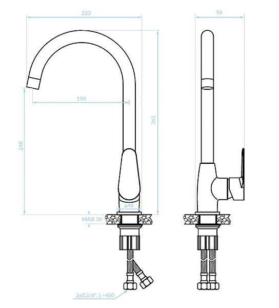 Tap Kuchinox FRESNO U-handle kitchen sink mixer (BQF_068D) Technical draft