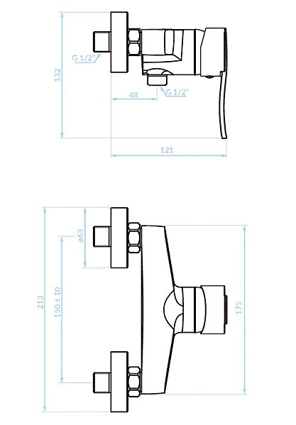 Tap Kuchinox MADERA Wall-mounted shower mixer without accessories, black (BQM_740D) Technical draft
