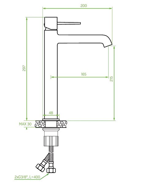 Tap Laveo Pola pedestal basin mixer for panel, chrome (BAP_02ND) Technical draft