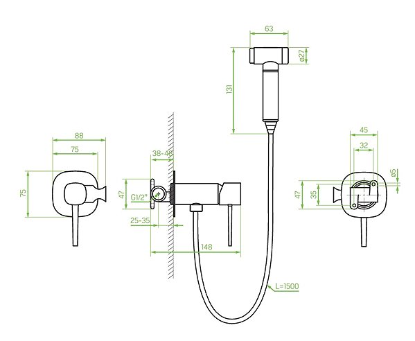 Laveo Pola Concealed Bidet Tap with Shower Set, Chrome (BAP_031P).