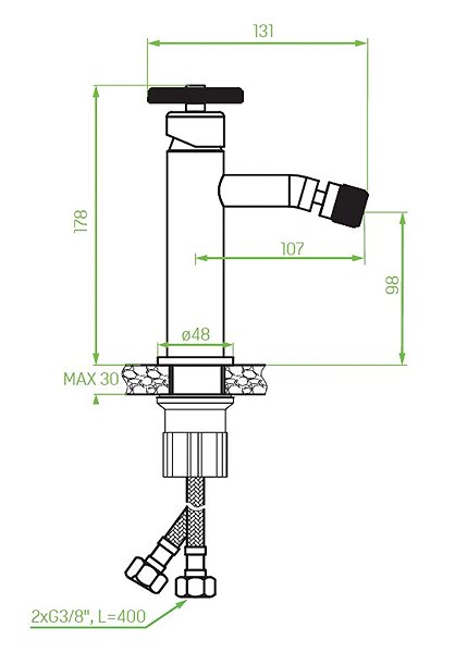 Tap Laveo Muro standing bidet mixer with spout, black (BAU_732D) Technical draft