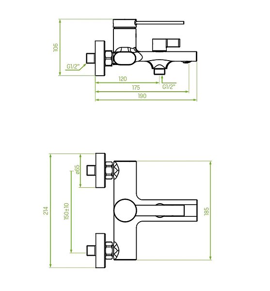 Tap Laveo Pinar wall-mounted bath mixer without accessories, black (BAW_710D) Technical draft
