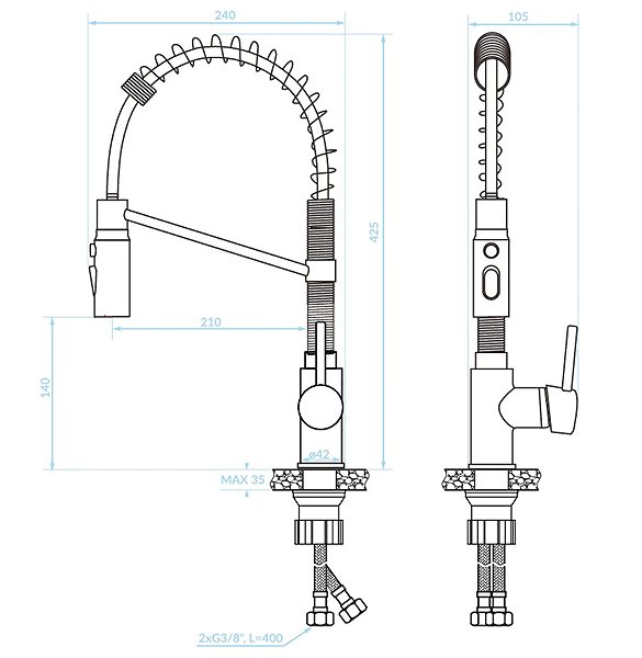 Tap Kuchinox SERPEN sink mixer with spring (BKP_76SD) Technical draft