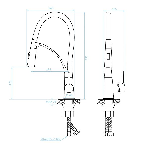 Tap Kuchinox OLOR U basin mixer (BKR_B78D) Technical draft