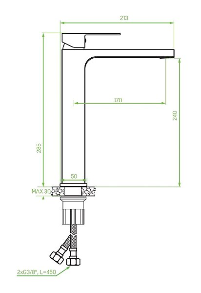 Tap Laveo Kvadrato pedestal basin mixer for panel, chrome (BLQ_02ND) Technical draft