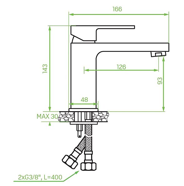 Tap Laveo Kvadrato pedestal basin mixer, black (BLQ_722D) Technical draft