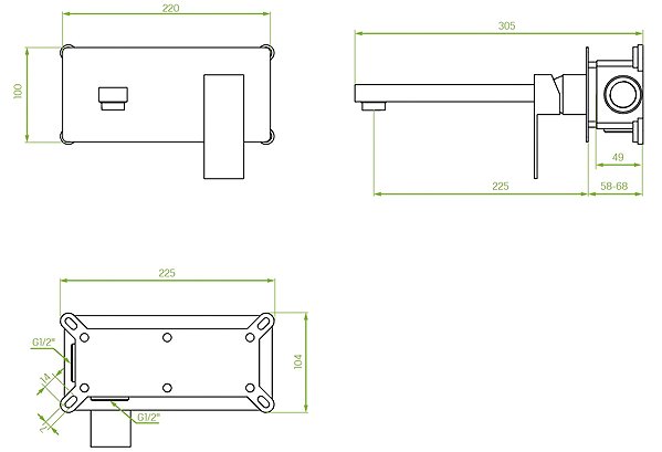 Tap Laveo Kvadrato basin mixer with mixer tap, black (BLQ_722P) Technical draft