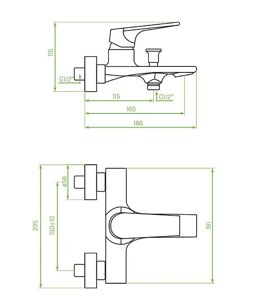 Tap Laveo Plato wall-mounted bath mixer without accessories, chrome (BLY_010D) Technical draft