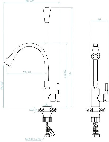 Tap Kuchinox SELVA basin mixer with flexible arm and 2-function spout (BSK_762D) Technical draft