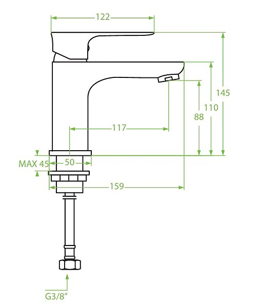 Tap Laveo Raila pedestal basin mixer with spout, chrome (BLL_022D) Technical draft