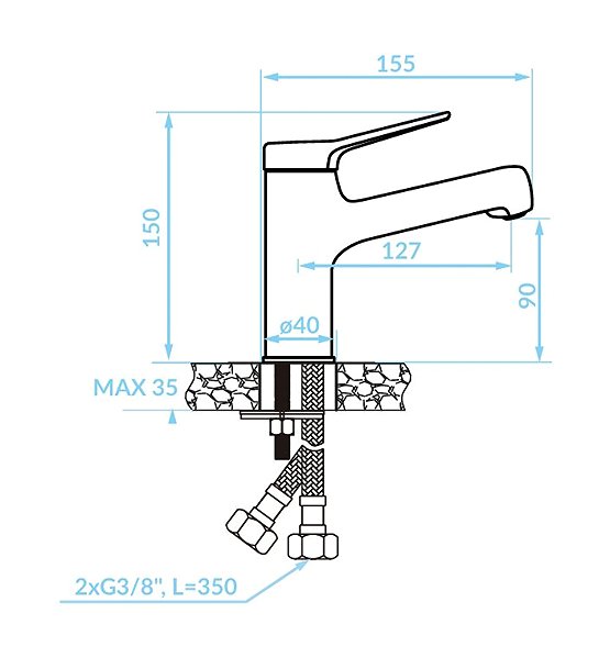 Tap Kuchinox VILLA pedestal basin mixer with spout (BVK_022D) Technical draft