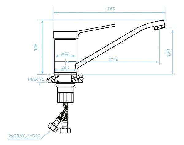 Tap Kuchinox VILLA sink mixer with stand mixer (BVK_060D) Technical draft