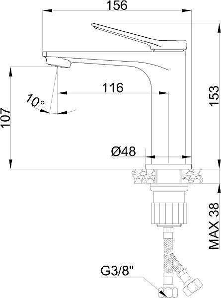 Tap INVENA Basin mixer Alonia Trend, black gloss (BU-70-004-V) Technical draft