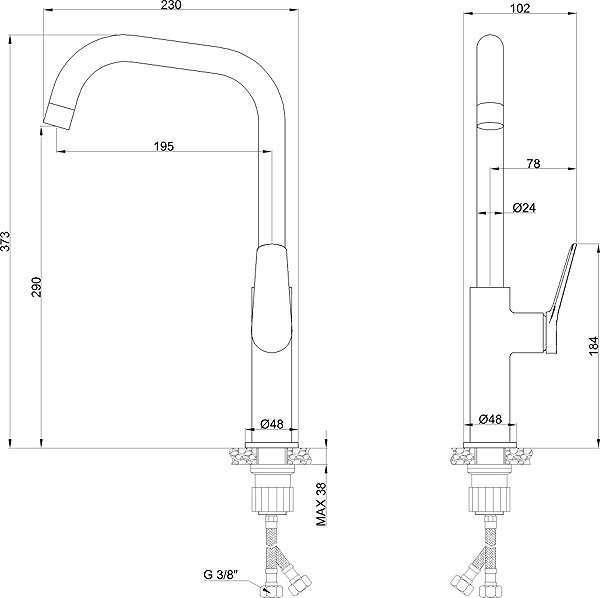 Tap INVENA Sink mixer Alonia Trend, chrome (BZ-70-001-V) Technical draft