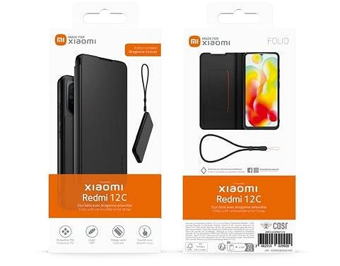 Mobiltelefon tok Made for Xiaomi Book Redmi 12C fekete tok zsinórral ...