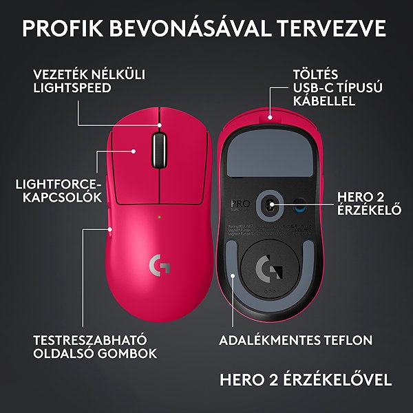 Gamer egér Logitech PRO X SUPERLIGHT 2 Compact, magenta ...