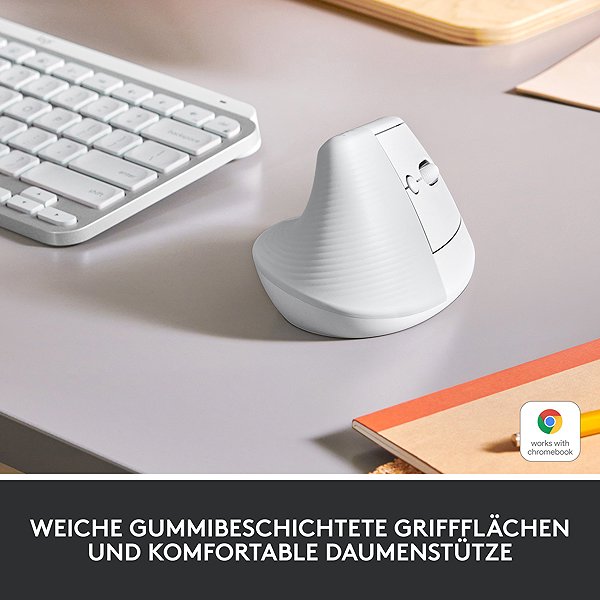 Maus Logitech Lift Vertical Ergonomic Mouse Off-white Lifestyle